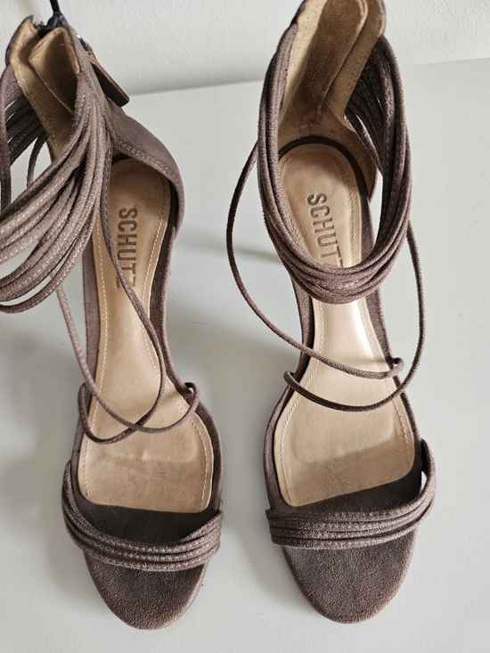 SCHUTZ Shoes - SCHUTZ Brown Lace-Up Suede Heeled Sandals